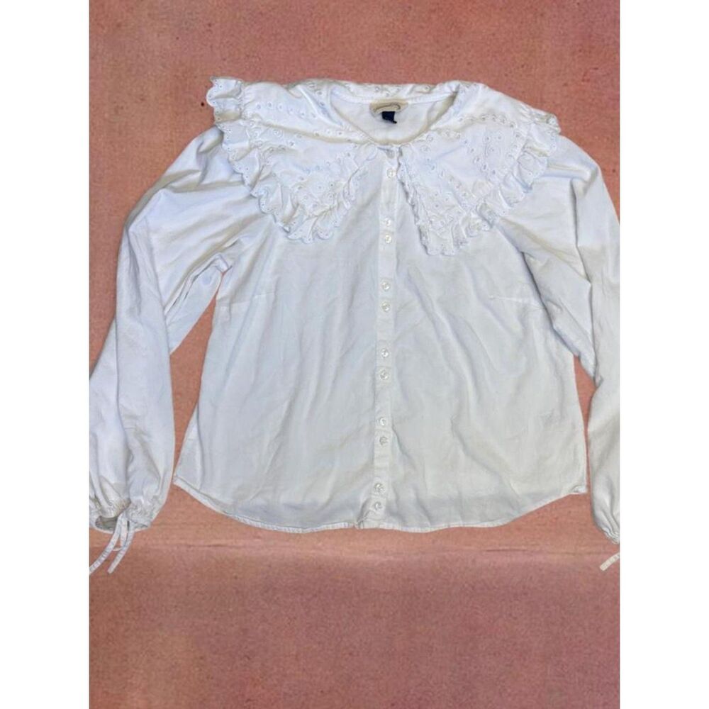 Boho Victorian Inspired Cottage Fairy Lace Ruffle Collar Cotton Blend Blouse - Picture 3 of 6